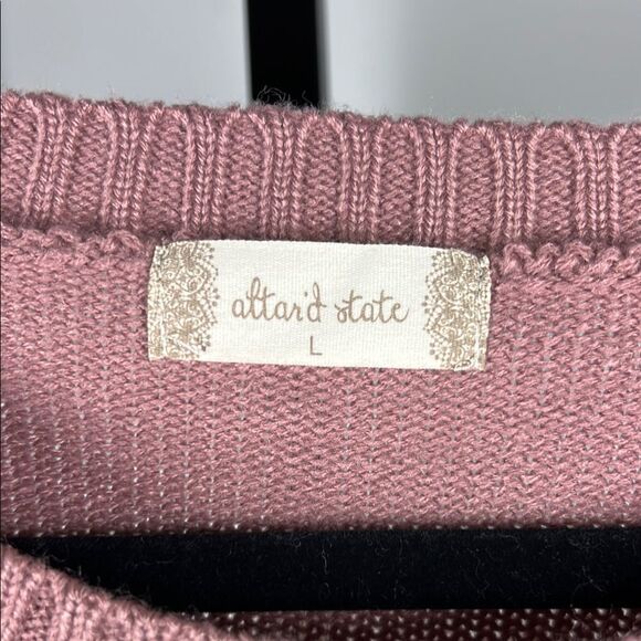Altar'd State Pink Crew Neck Sweater with Flower Sleeves - Picture 6 of 8